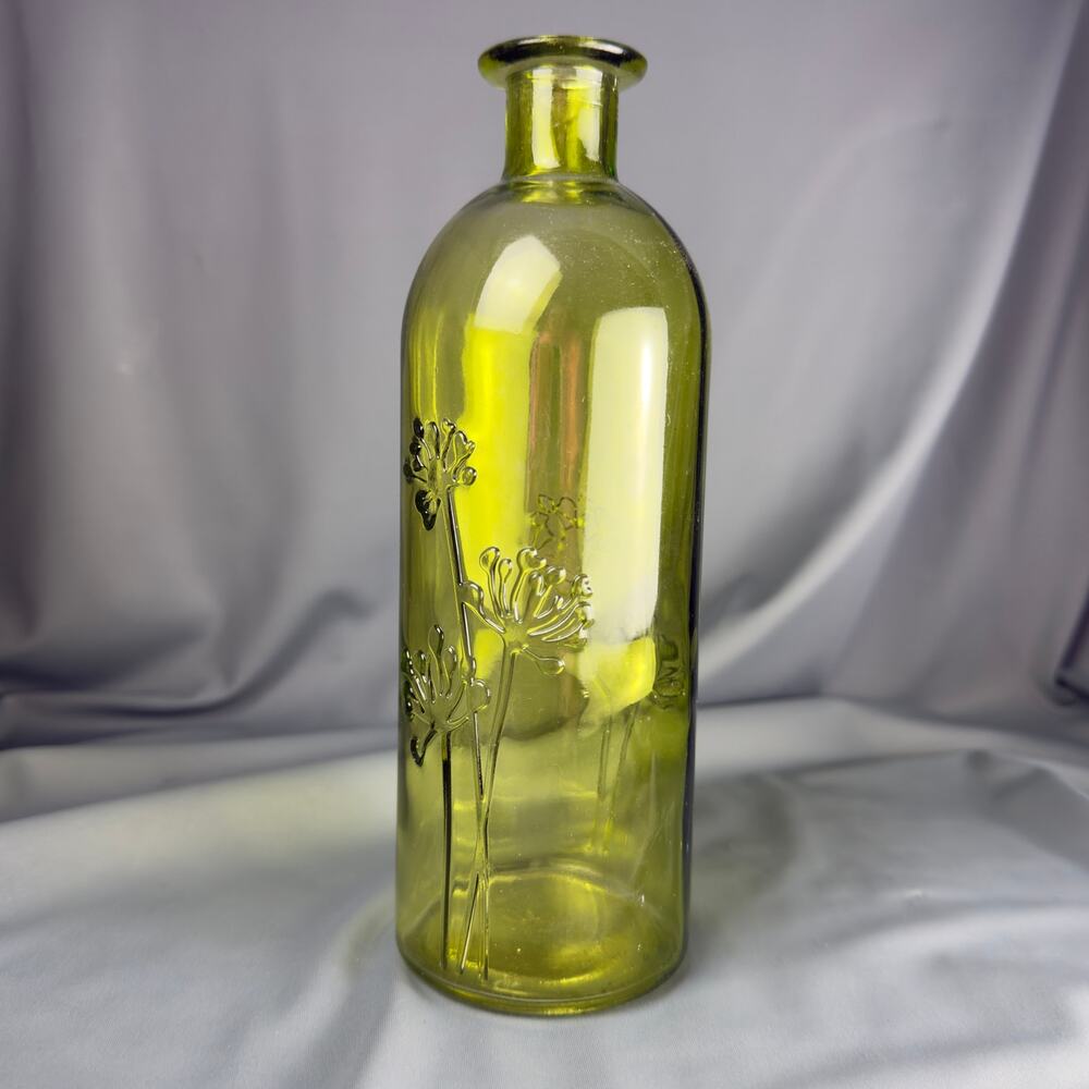 Vintage San Miguel Vase | Recycled Green Glass Bottle | Spanish Floral Decor